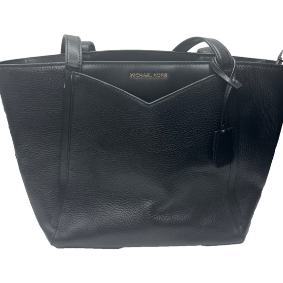 Michael Kors Handbags - Michael Kors Black Whitney Large Leather Tote Bag Zip Closure Interior Pockets